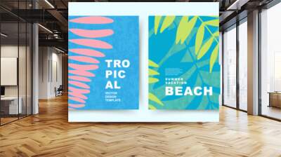 Summer backgrounds with tropical palm leaves. Design templates in minimalist modern art style. Jungle and beach theme. Editable vector illustration Wall mural