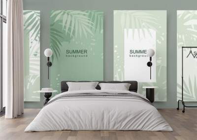 Summer green background with tropical palm leaves. Abstract banner with jungle  theme. Set of backgrounds for social media post, sale, flyer, postcard, poster Wall mural