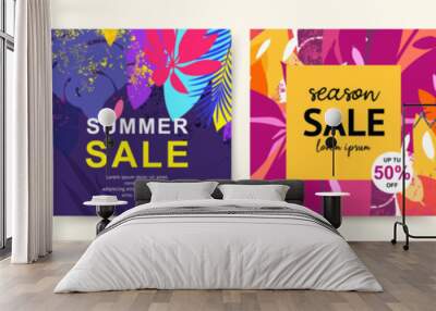 Summer sale banner design. Abstract organic shapes floral backgrounds. Social media post templates. Vector illustration for web banner, social network, mobile app, internet ads Wall mural