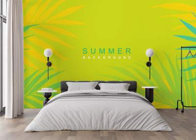 Tropical summer background. Palm leaves wallpaper. Vector illustration Wall mural