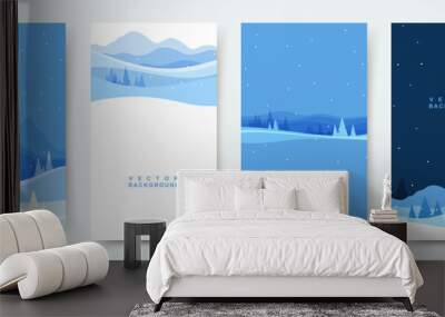 Winter background. Vector winter landscape for social media post and stories. Christmas background in flat style for  banner, poster, mobile app, invitation, ad Wall mural