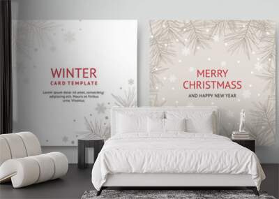 Winter holidays square templates.Winter sale social media post frame. Merry Christmas and Happy New Year set of backgrounds, greeting cards, posters, covers. Vector illustration  Wall mural