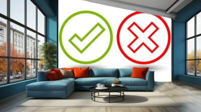 checkmark and x or confirm and deny circle icon button Wall mural