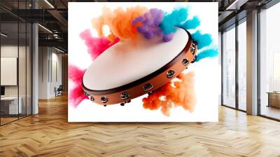 tambourine colorful smoke carnival white background Wall mural