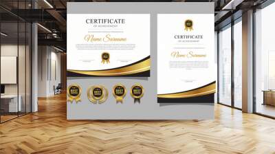 Black and gold certificate with badge and border vector a4 template Wall mural