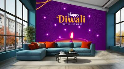 Diwali Celebration Banner Background with Diya and sparkle Illustration Social Media Post Template Wall mural