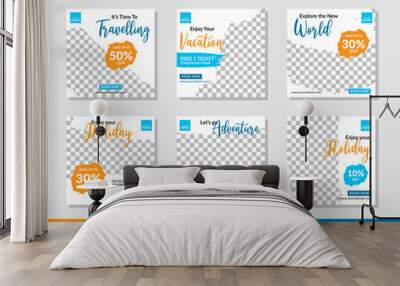 Travelling social media post and stories design template Premium Vector Wall mural