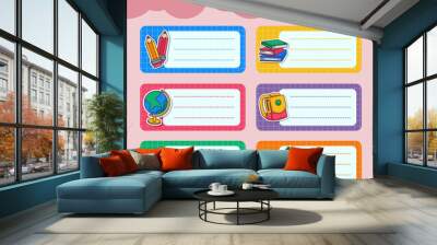 Vector notebook labels. icons of school subjects. colorful vector design Wall mural