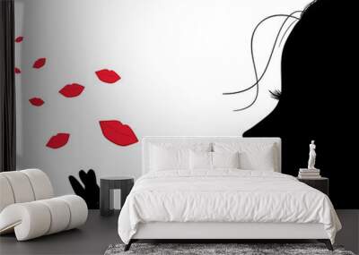 Silhouette of a girl who sends an air kiss Wall mural