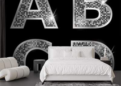 silver metallic shiny letters a, b, c, d Wall mural