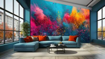 Holi color paint splatter powder festival explosion burst powder wide background Wall mural