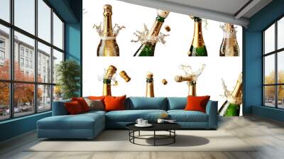 Set of champagne bottle on white background. Wall mural