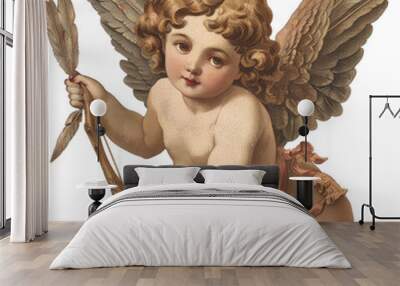 vintage romantic illustration of a cherub or cupid isolated on a transparent background Wall mural