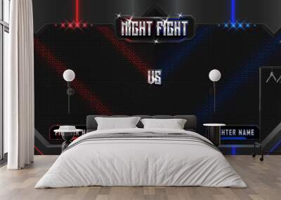 Realistic night fight 3d poster with modern metallic logo. MMA concept - Fight night, MMA, boxing, wrestling, Thai boxing. Wall mural