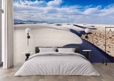 Tranquil image of white sand dunes and beautiful blue sky, White Sands National Monument Wall mural