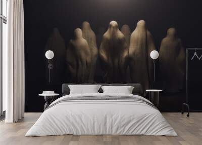 3D Rendering, illustration of several ghostly figures in a dark background Wall mural