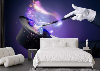 High contrast image of magician hand with magic wand Wall mural