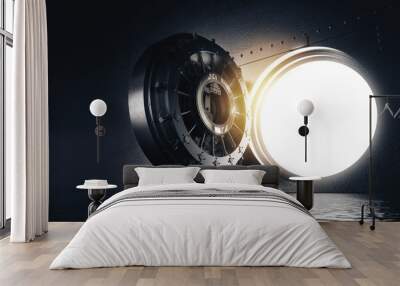 Open bank vault with a bright light, 3D illustration Wall mural