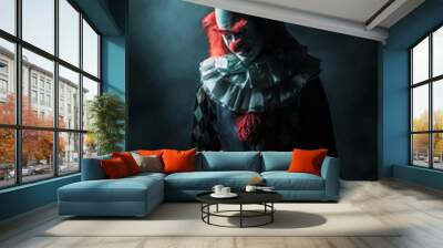 Scary clown on a dark background Wall mural