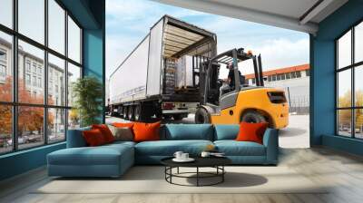 forklift, loading, shipping, transportation, logistics, cargo, goods acceptance, truck, backhoe, war Wall mural