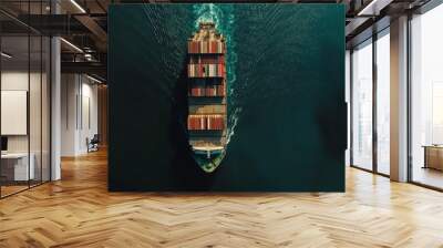 Aerial View of a Cargo Ship Sailing on the Ocean. Wall mural