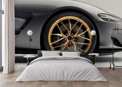 Close-up of a Gold Rimmed Sports Car Wheel Wall mural