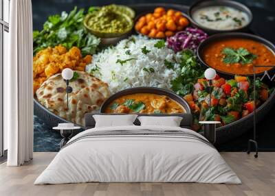 Delicious Indian Thali Platter. Wall mural