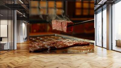 Juicy Beef Steak Grilled on a Hot Plate Wall mural