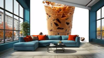 Iced coffee in plastic disposable togo cup or coffee latte in take away or to go cup isolated on white background including clipping path. Made with generative ai
 Wall mural