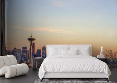 View of downtown Seattle skyline with the wonderfull sky in Seattle Washington, USA Wall mural