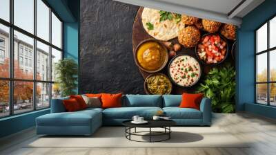 Delicious Falafel Platter with Dips Wall mural