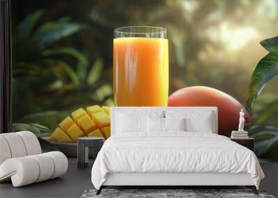 Refreshing Mango Juice with Tropical Leaves Wall mural