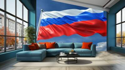 Russian Flag Waving in the Wind Wall mural