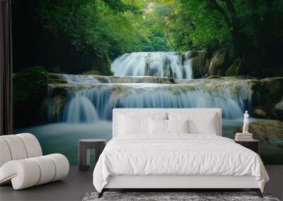 Serene Waterfall in Lush Greenery Wall mural