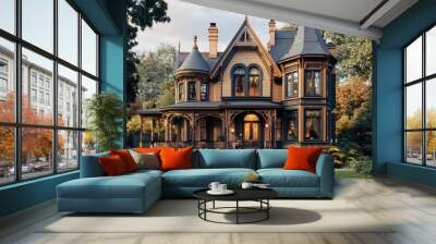 Victorian Mansion in Autumn Wall mural