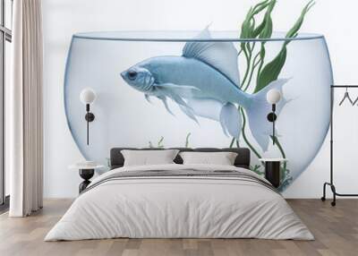 Siamese Fighting Fish - Blue Beta Fish in Glass Fishbowl Generative AI Wall mural