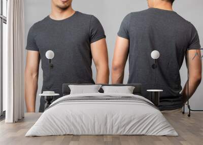 T-shirt template - man from back and front in studio with gray background Wall mural