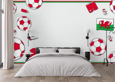 Football Background Design Template. Football Cartoon Vector Illustration. Sport In Wales Wall mural