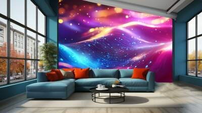 Abstract Colorful Glowing Waves with Bokeh Lights Background Image, Abstract Colorful Glowing Waves with Bokeh Lights Background Ima Wall mural