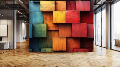 Abstract Colorful Wooden Blocks Wall Background Texture Wall mural