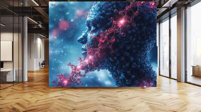 Abstract Human Face Formed by Molecular Structure, 3D Render,  Science, Genetics, DNA Wall mural