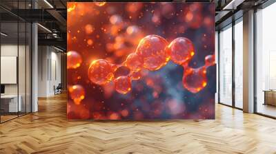 Abstract Orange Bubbles and Spheres Connected in a Network Pattern, Abstract Orange Bubbles and Spheres Connected in a Network Patte Wall mural