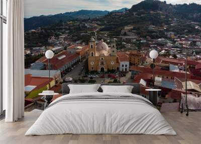 Aerial view of a church in Real del Monte Mexico Wall mural