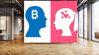 Heads of two people, abstract brain for concept bitcoin love Wall mural