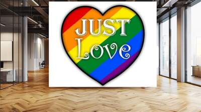 Rainbow gay pride flag heart, Symbol of sexual minorities, JUST LOVE Wall mural