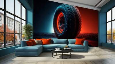 car wheel with tire and awesome background Generative AI Art Illustration Wall mural