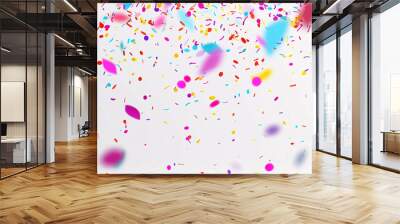 Colorful Confetti Falling on White Background for Festive Celebration Design Wall mural