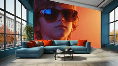 Cool Kid Wearing Sunglasses In Neon Lights Portrait Wall mural