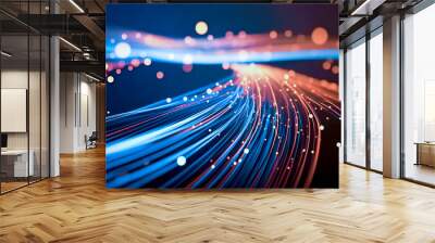 colored electric cables and led. optical fiber, intense colors, background for technology image and new business trends created with Generative AI technology Wall mural