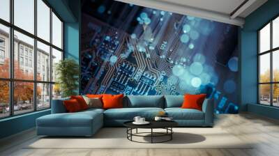 Fiber optic cables, fibre connection, telecomunications concept. Wall mural